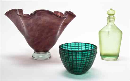 Appraisal: Three Continental Glass Articles comprising a vase by A Yablowski