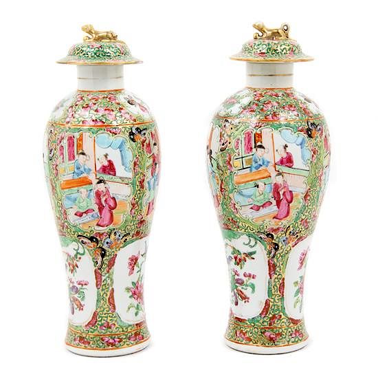 Appraisal: A Pair of Chinese Export Rose Medallion Porcelain Covered Vases