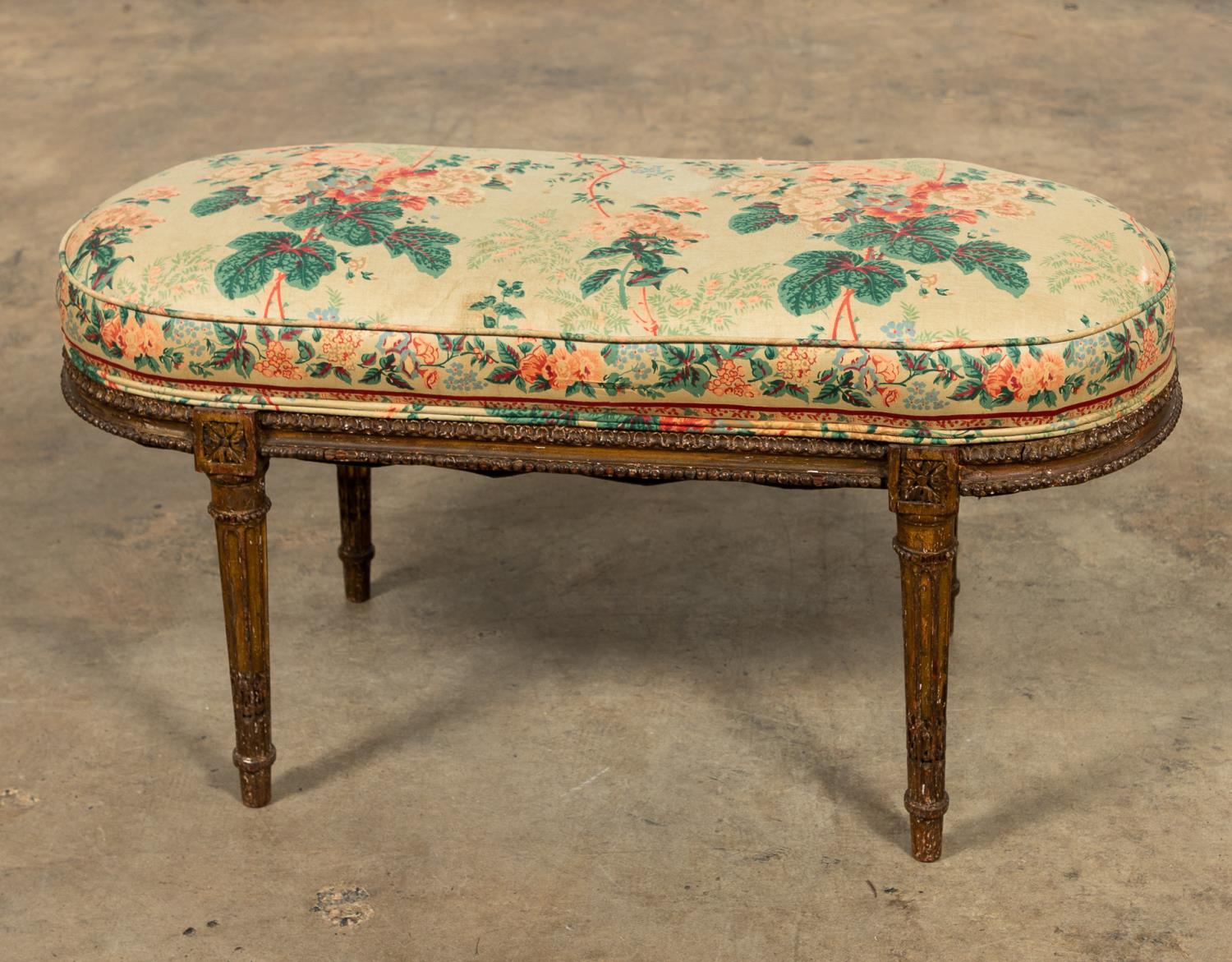 Appraisal: LOUIS XVI-STYLE FLORAL UPHOLSTERED FOOTSTOOL Italian or French late th