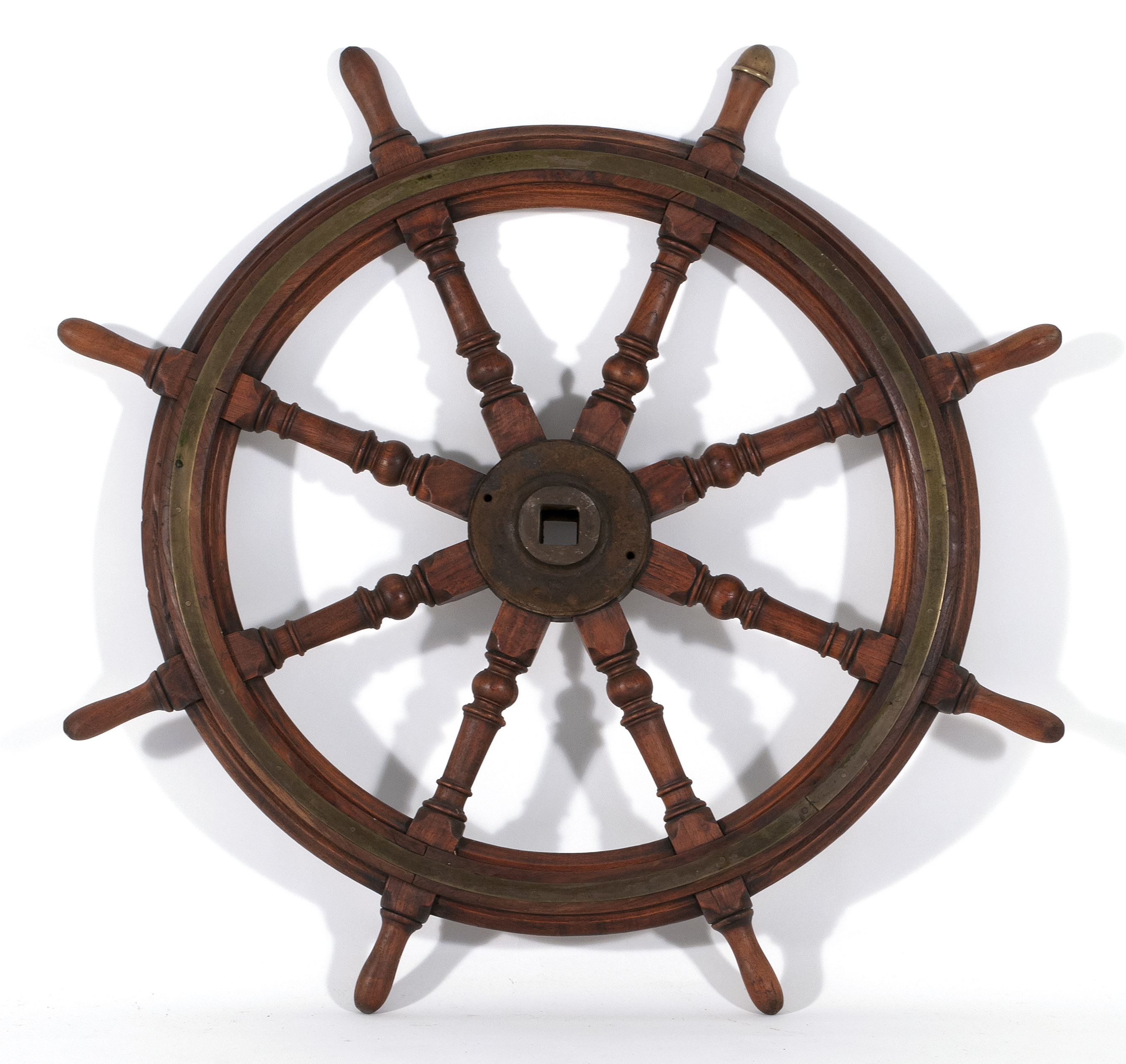 Appraisal: EIGHT-SPOKE SHIP'S WHEEL Late th CenturyIn walnut with cast iron