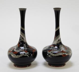 Appraisal: PR Japanese Cloisonne Dragon Diminutive Vases JAPAN MEIJI PERIOD A