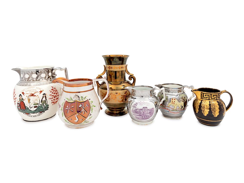 Appraisal: Six English Lusterware Ceramic Articles Six English Lusterware Ceramic Articles