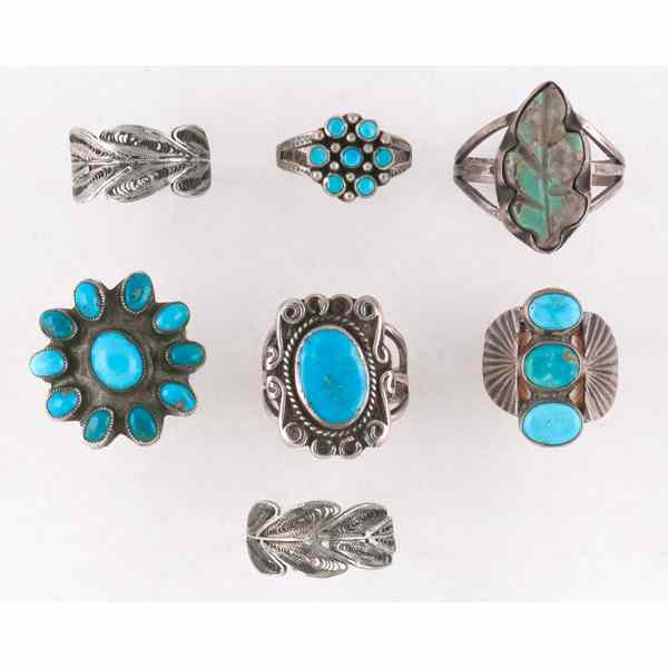 Appraisal: Southwestern Indian Silver and Turquoise Rings Collected by Virginia Doneghy