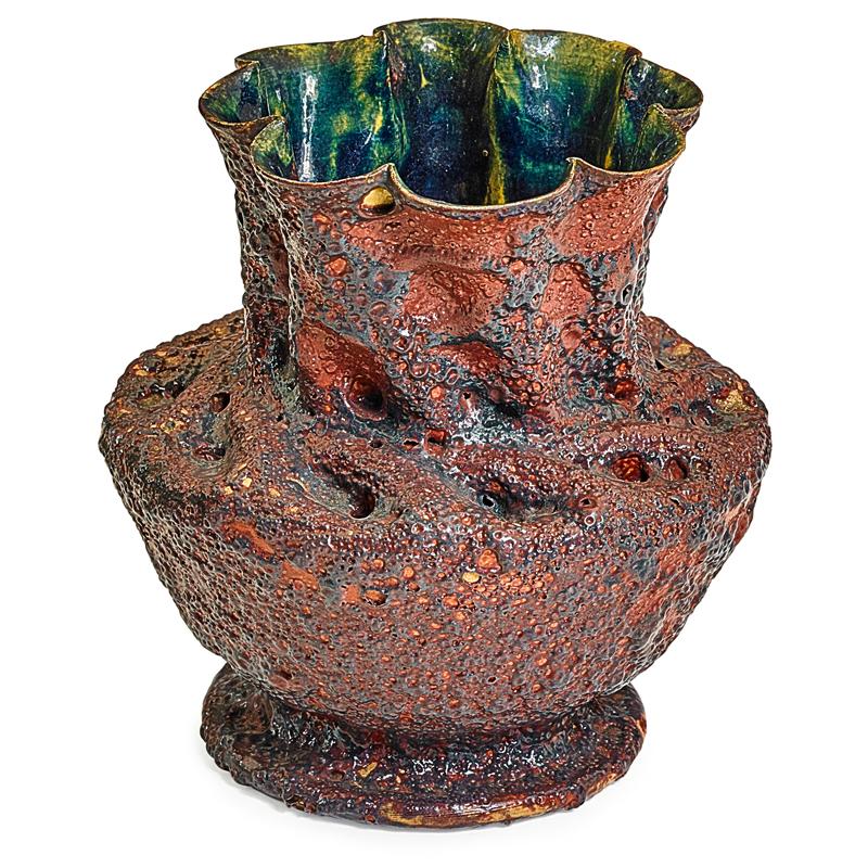 Appraisal: GEORGE OHR Exceptional vase pink volcanic glaze GEORGE OHR -