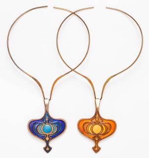 Appraisal: A Pair of Mid-Century Modern Copper and Polychrome Enamel Pendant