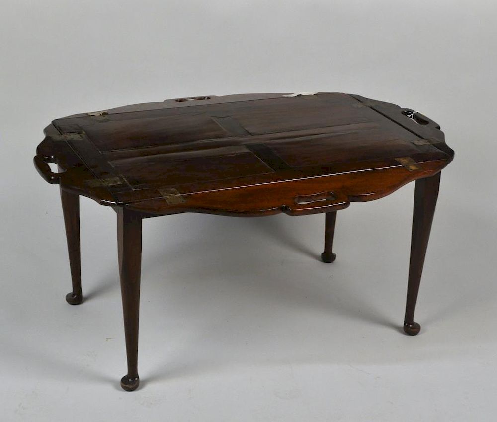 Appraisal: Georgian Mahogany Butler Tray Queen Anne Stand refinished restoration age