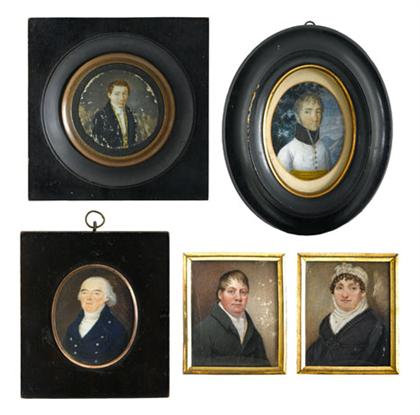 Appraisal: Anglo-American School early th century five miniatures portraits Unsigned watercolor