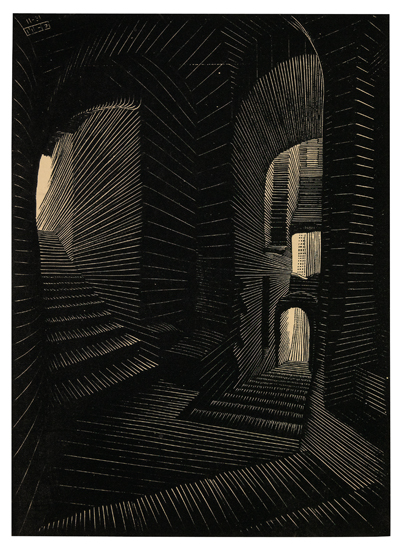 Appraisal: MAURITS C ESCHER Covered Alley in Altrani Wood engraving x