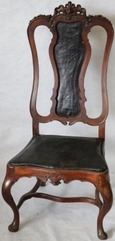 Appraisal: TH C PORTUGUESE QUEEN ANNE STYLE SIDE CHAIR ORNATELY CARVED