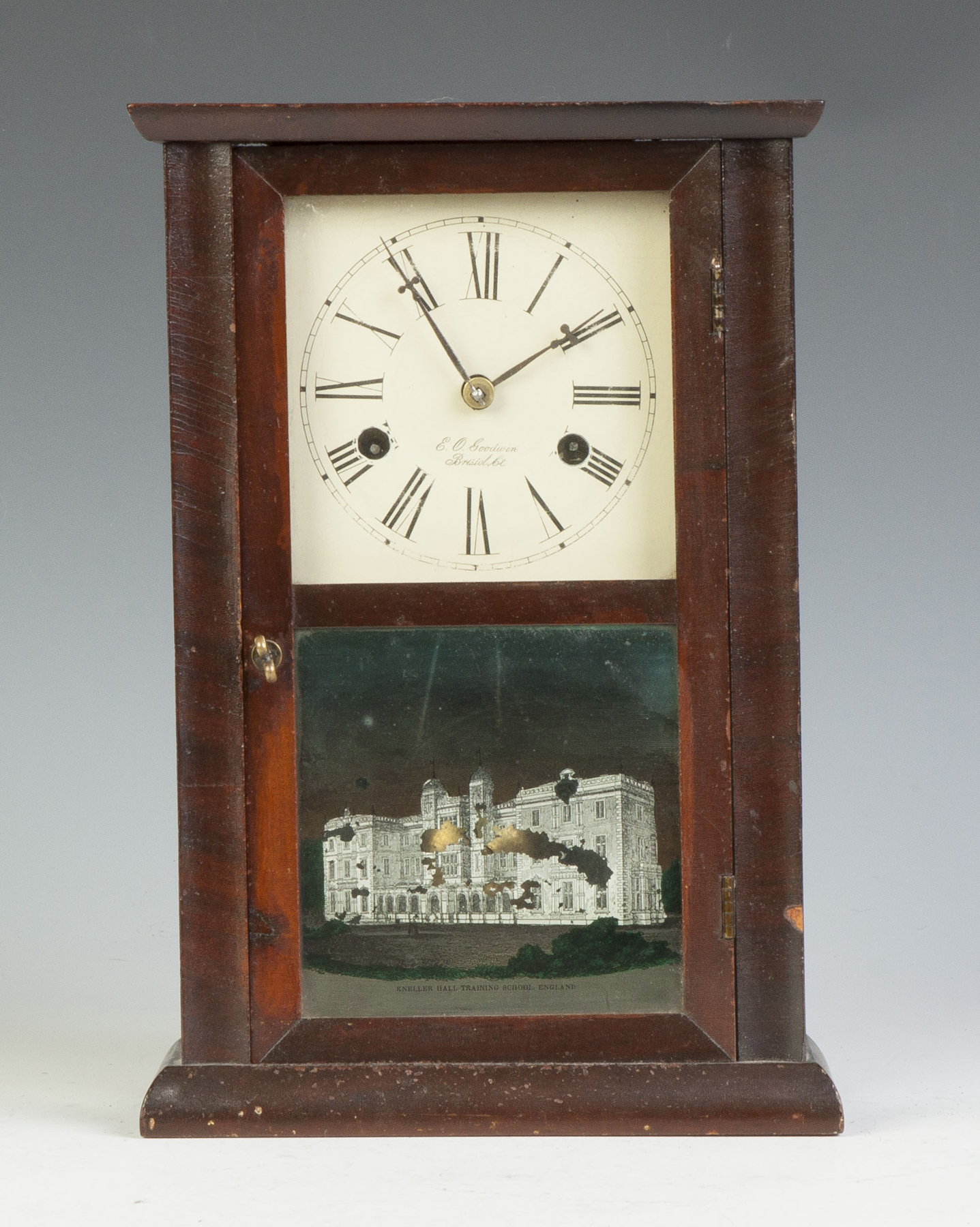 Appraisal: E O Goodrich Miniature Shelf Clock Mahogany case original finish