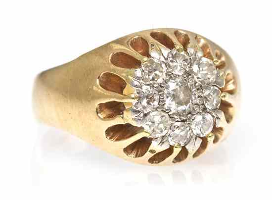 Appraisal: A Karat Yellow Gold and Diamond Cluster Ring containing nine