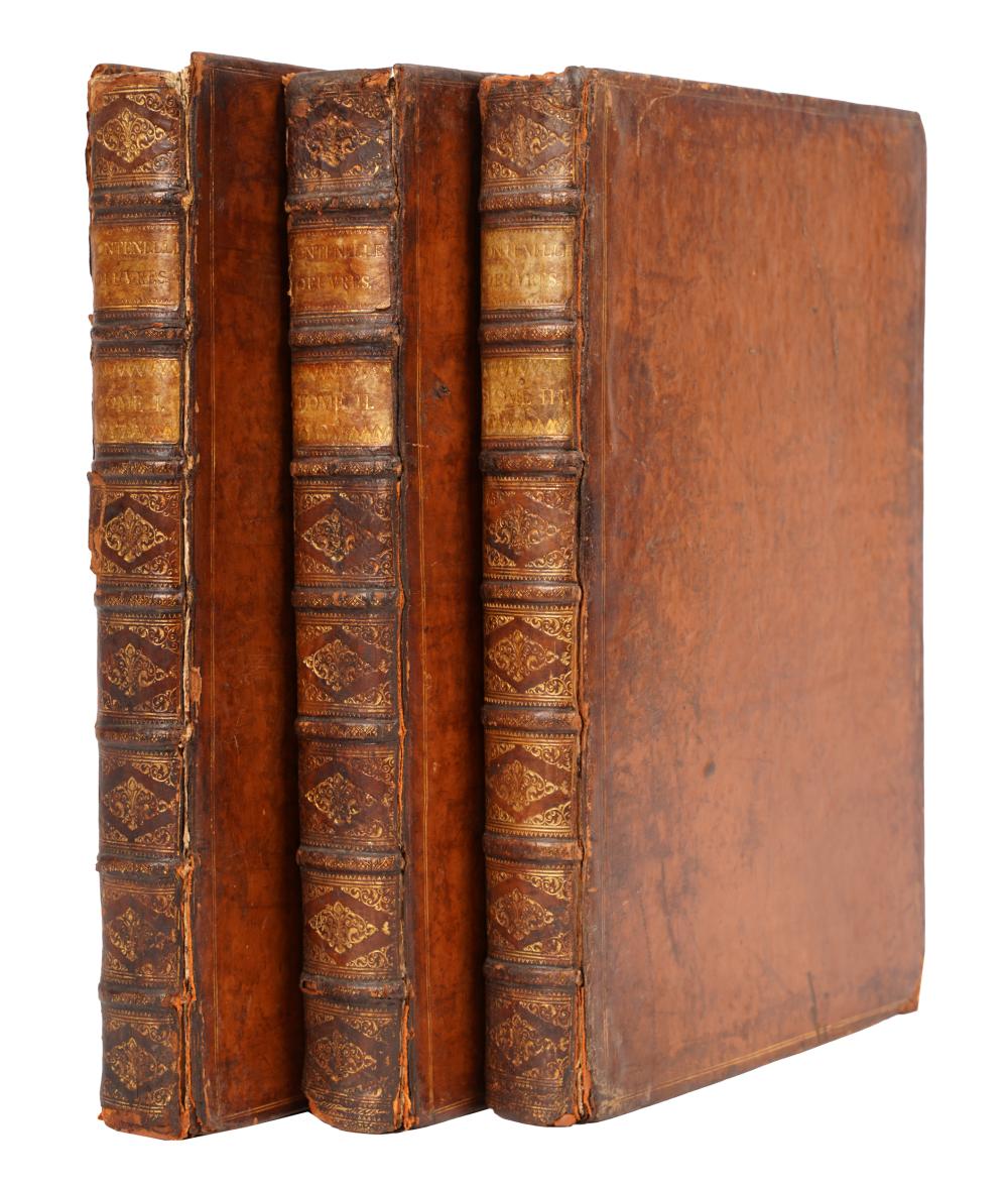 Appraisal: THREE ANTIQUE LEATHERBOUND VOLUMESFontenelle Bernard Le Bovier sieur de Oeuvres