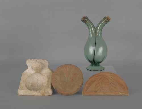 Appraisal: Two carved butterprints together with a marble carved statue and