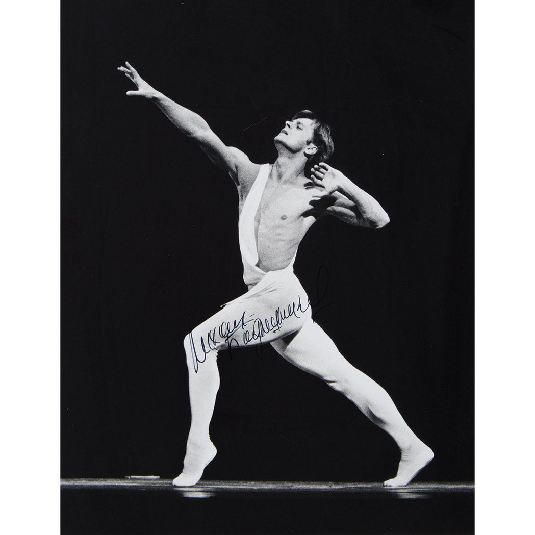 Appraisal: BARYSHNIKOV MIKHAIL Signed photograph depicting Baryshnikov dancing signed with his