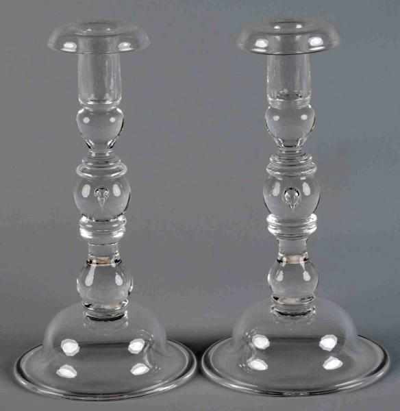 Appraisal: Pair of Rare Signed Steuben Glass Candlesticks Description No damage