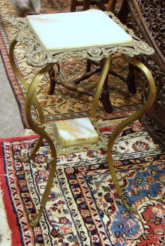 Appraisal: Late Victorian Cast Brass and Alabaster Occasional Table