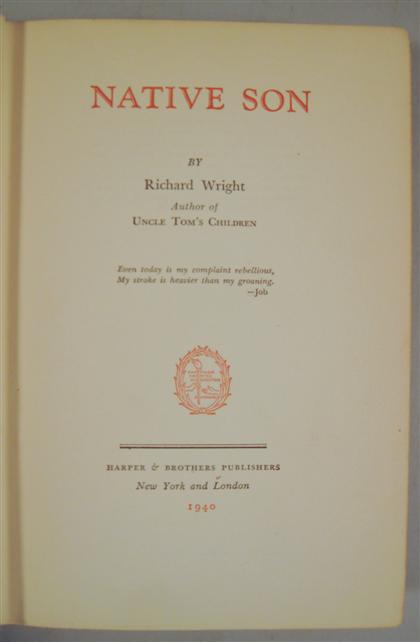 Appraisal: vol Wright Richard Native Son New York Harper st ed