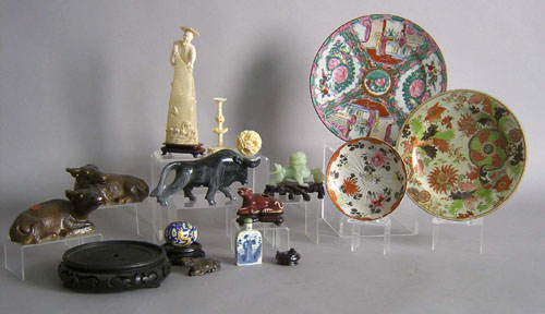 Appraisal: Chinese table articles to include an ivory puzzle ball jade