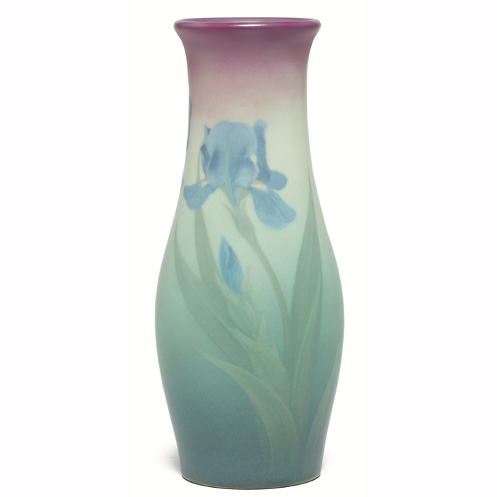 Appraisal: Fine Rookwood vase Vellum glaze with irises executed by Carl