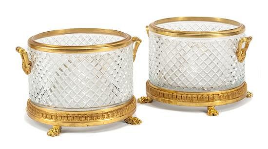 Appraisal: A Pair of French Gilt Bronze Mounted Cut Glass Jardinieres