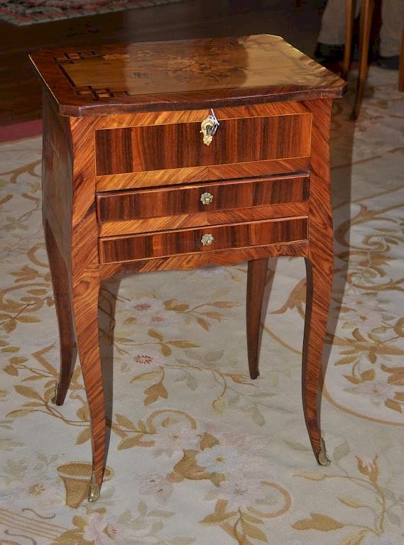 Appraisal: Louis XV XVI Marquetry Table with lift top and fitted