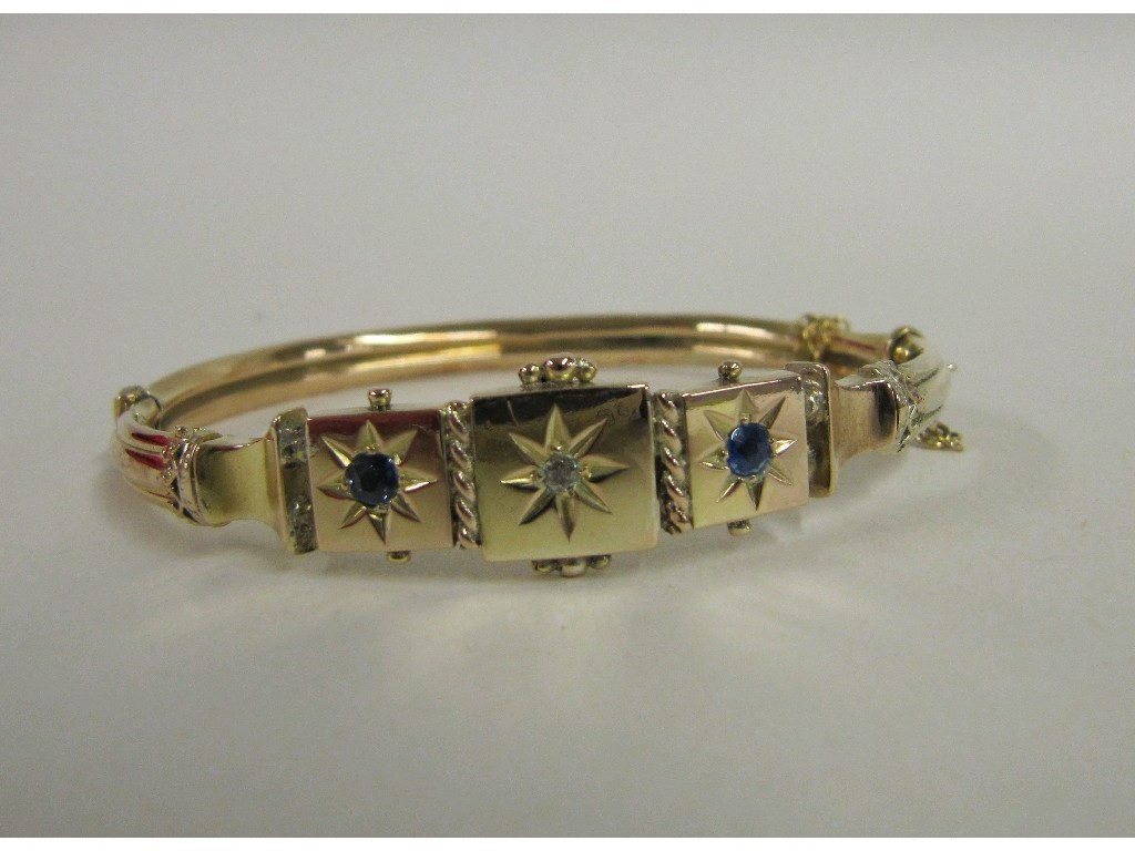 Appraisal: Victorian ct gold sapphire and diamond set bangle