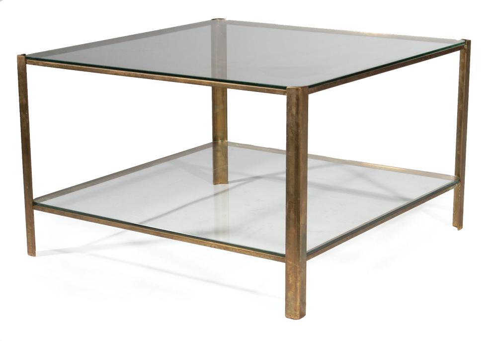 Appraisal: Jacques Quinet French - Bronze and Glass Two-Tiered Occasional Table