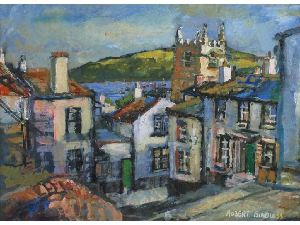 Appraisal: ROBERT BINDLOSS b WATERCOLOUR DRAWING Townscape with boats and hill