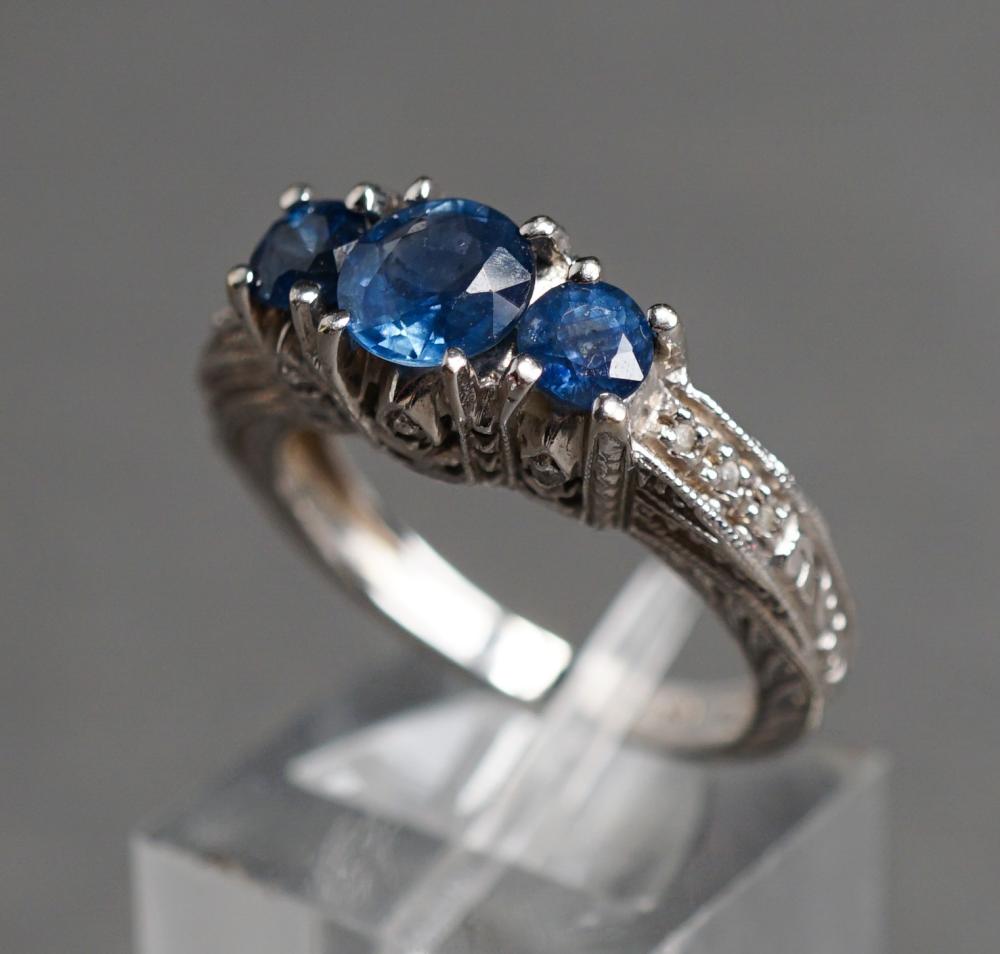 Appraisal: -KARAT WHITE-GOLD BLUE SAPPHIRE AND DIAMOND RING GROSS DWT SIZE