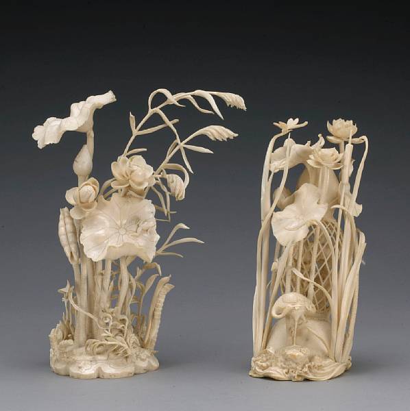 Appraisal: Two ivory carvings of water plants th Century Each carving