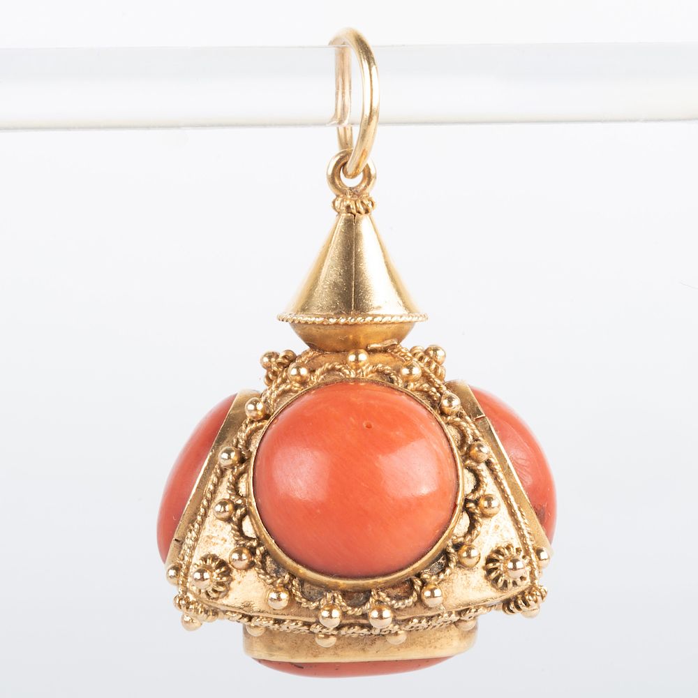 Appraisal: Italian k Gold and Coral Pendant Charm Italian k Gold