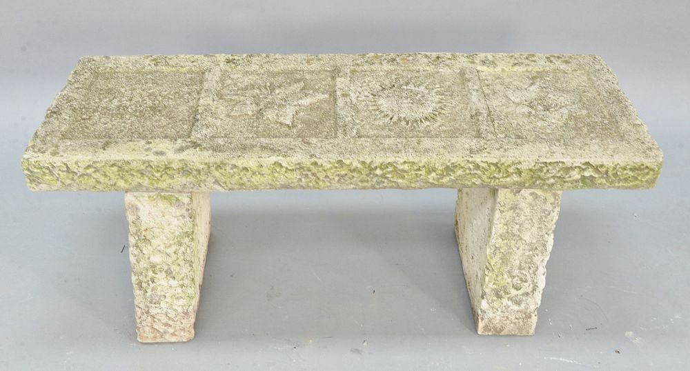 Appraisal: Cement outdoor bench top with four panels of four seasons