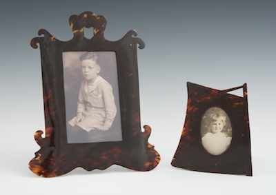 Appraisal: Two Tortoise Shell Picture Frame Stands The smaller in an