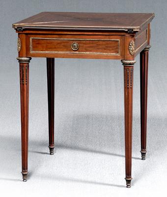 Appraisal: Louis XVI style handkerchief table figured mahogany veneers and brass