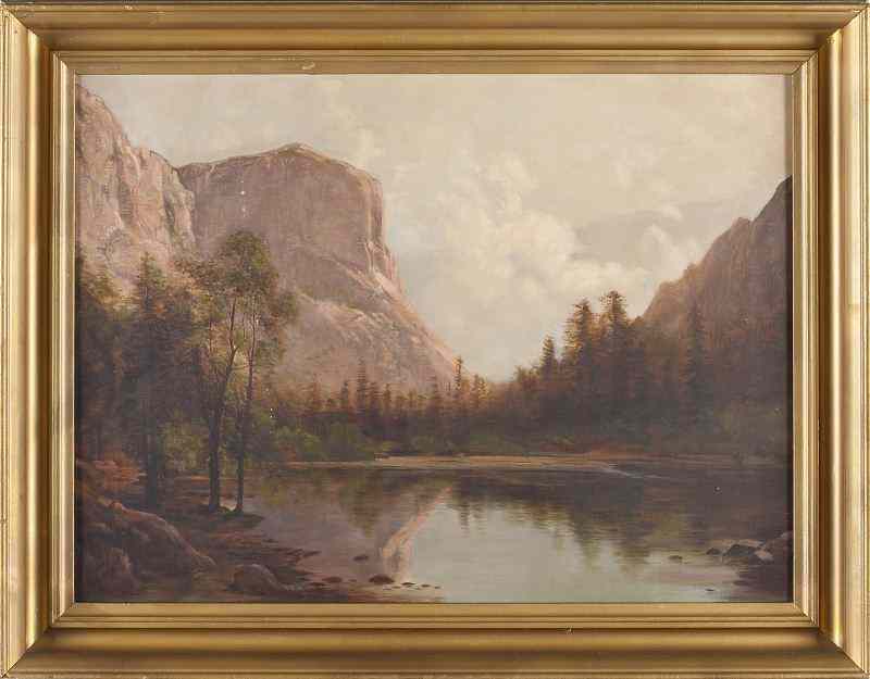 Appraisal: American School Western Landscape Painting th century oil on canvas