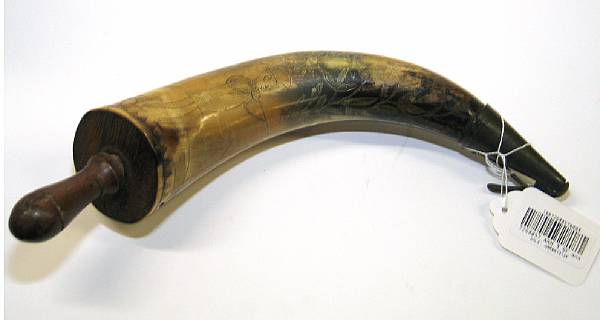 Appraisal: An engraved American powder horn th century The inch cow