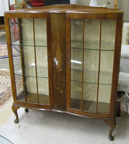 Appraisal: GLASS MAHOGANY AND WALNUT CHINA DISPLAY CABINET Queen Anne style