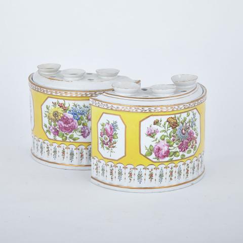 Appraisal: Pair of English Porcelain Yellow Ground Bough Pots c of