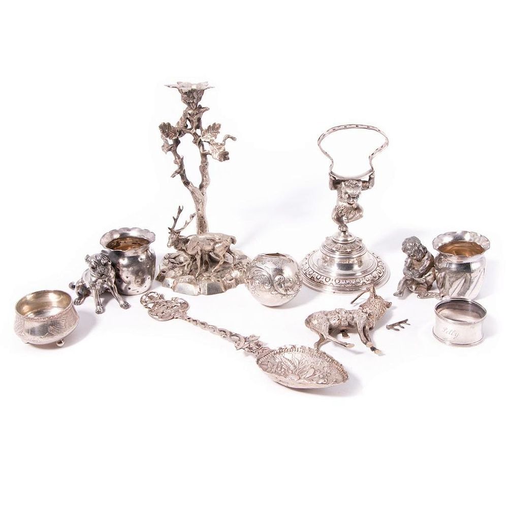 Appraisal: Group of Silverplate and Sterling Two Figural Toothpick Holders Single