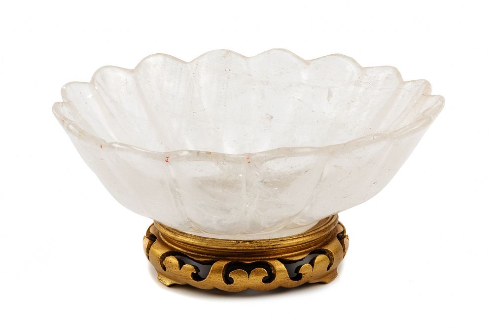 Appraisal: A Carved Rock Crystal Center Bowl on a Giltwood Base