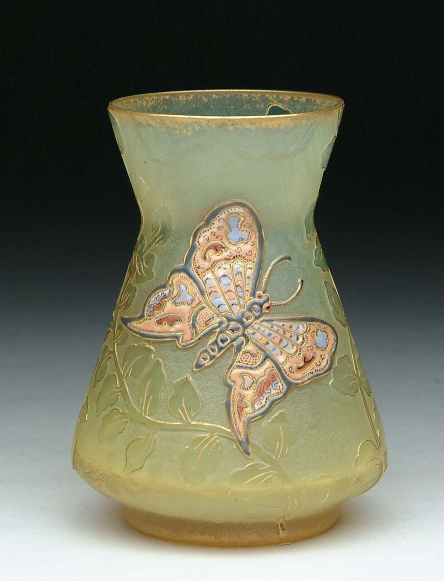 Appraisal: DAUM NANCY CAMEO AND ENAMEL VASE Petticoat shaped vase with