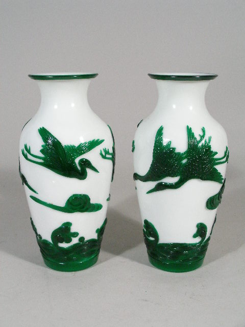 Appraisal: Pair of Peking Glass Vases c tapered form milk white