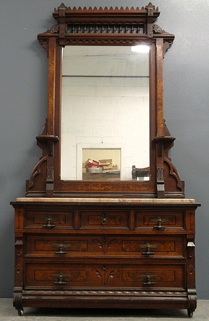 Appraisal: - Victorian walnut dresser with extensive carved cornice and pull