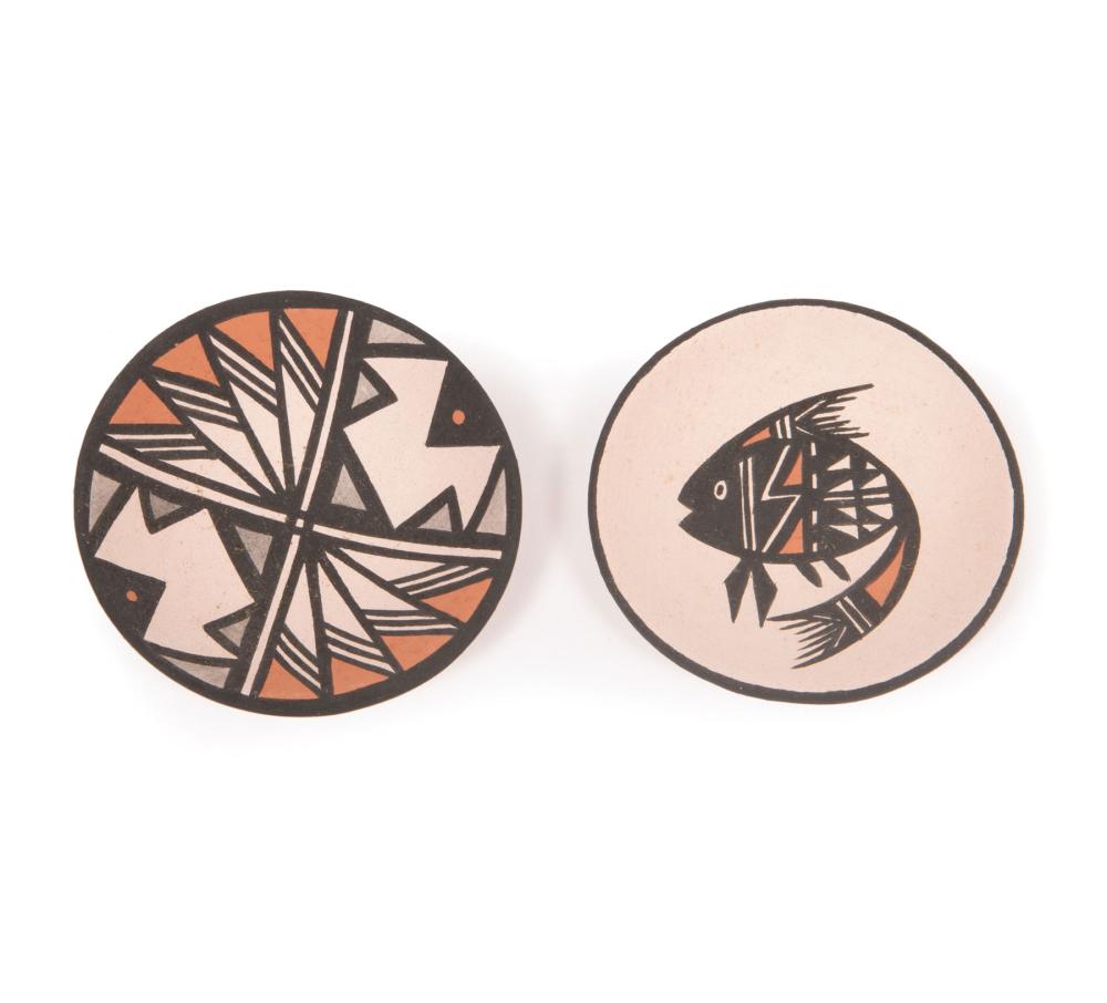 Appraisal: Two Acoma Painted Pottery Miniature Plates signed D Reano dia