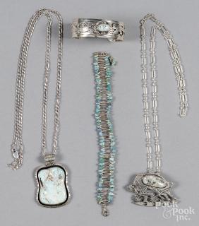 Appraisal: Four pieces of Southwestern Native American silver and pale turquoise