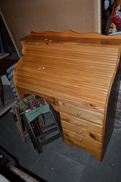 Appraisal: MODERN PINE ROLL TOP DESK MODERN PINE ROLL TOP DESK