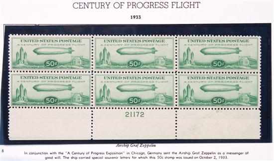 Appraisal: Plate block of Century of Progress Zeppelin stamps Scott C-