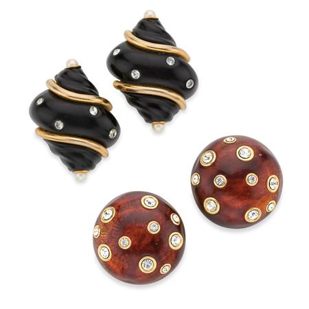 Appraisal: Two Pairs of Costume Earclips Estimate nbsp nbsp nbsp -