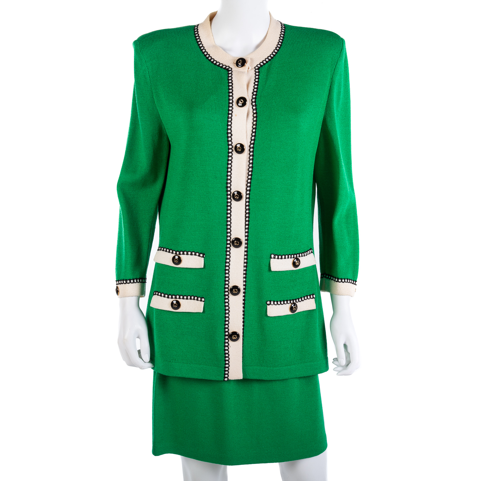 Appraisal: ST JOHN KELLY GREEN KNIT SUIT including two skirts size