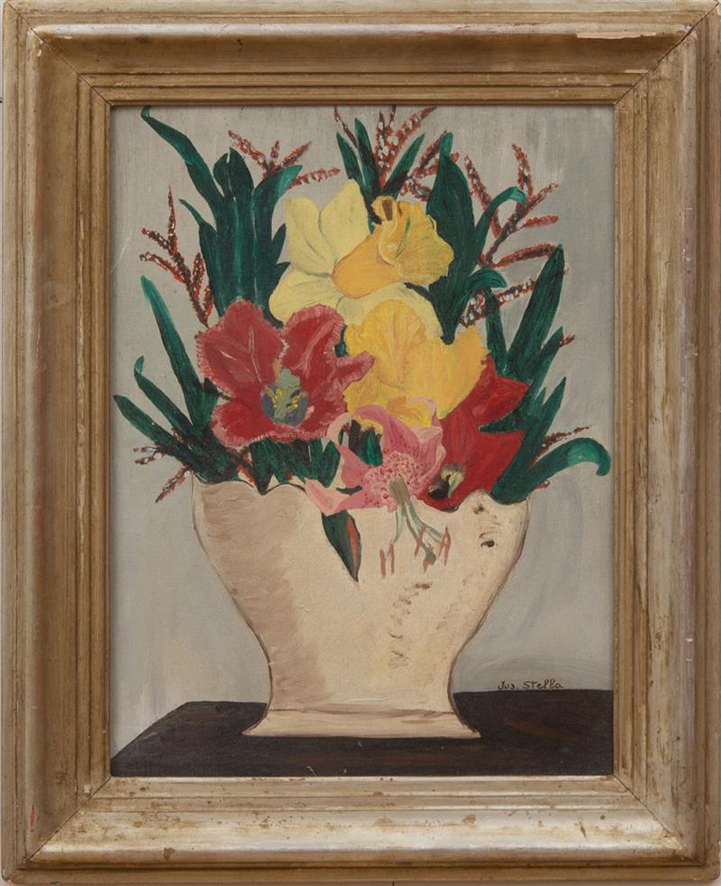 Appraisal: ATTRIBUTED TO JOSEPH STELLA - WHITE VASE WITH FLOWERS Oil